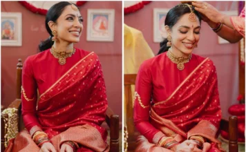 Sobhita Dhulipala Stuns in Red Saree for Pelli Kuthuru pelli kuthuru